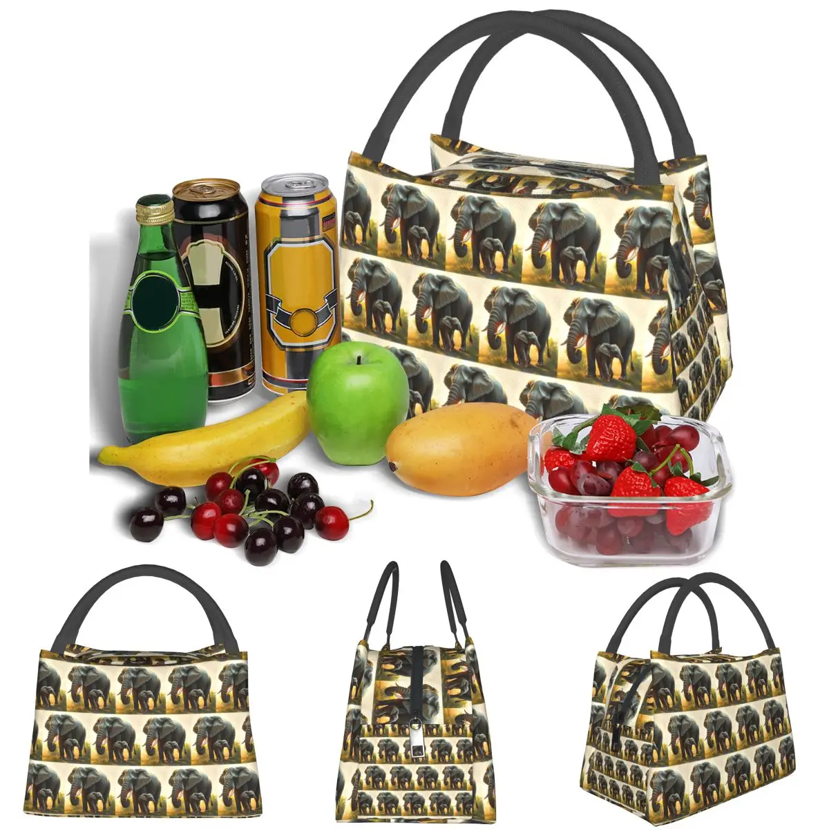 A Majestic Elephant With Her Baby Elephant Lightweight Handheld Insulated Lunch Bag Aluminum Foil Liner for Adults Travel Picnic