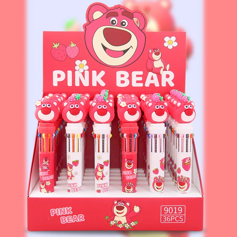 Creative Cute Strawberry Bear Bag Metal Pen Clip Press Action Pen Student Cartoon Shape Press Neutral Pen Wholesale