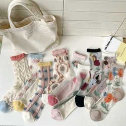 Fashion Socks For Women Summer Breathable Trendy Casual Socks Cute Fashion Korean Style Transparent Lace Sweet Socks