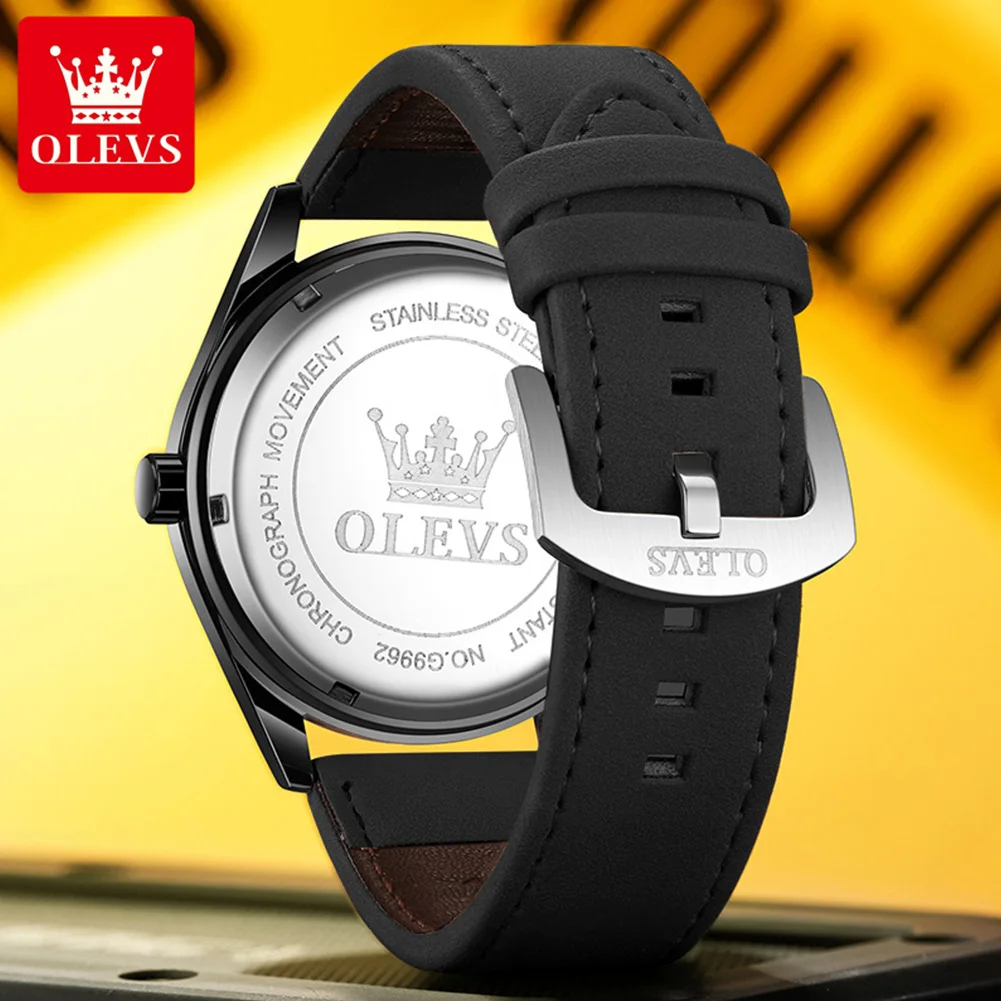 OLEVS Brand Fashion Quartz Watch for Men Sports Frosted Leather Strap Waterproof Luminous Week Date Mens Watch Relogio Masculino