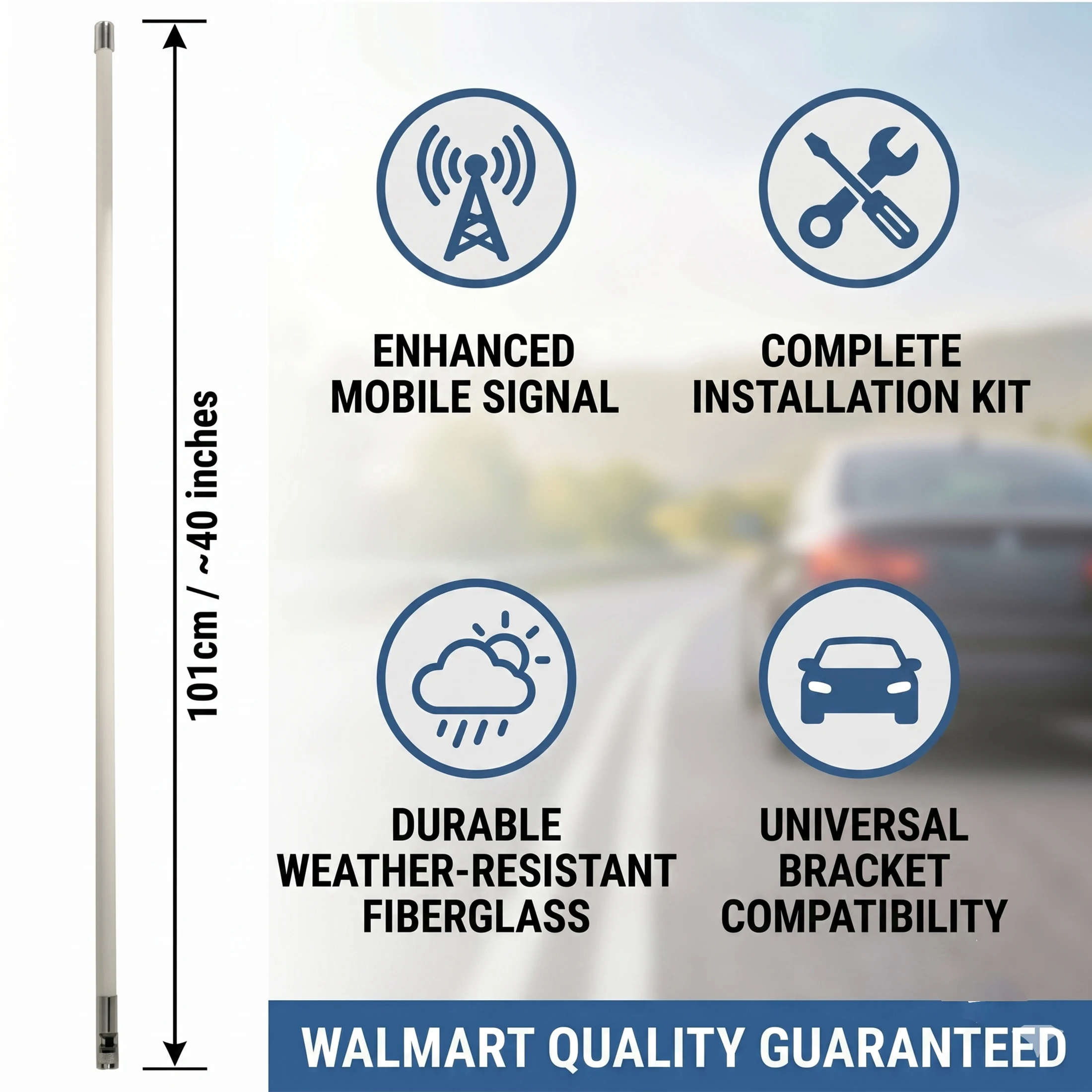 Omni-Directional Dual-Band 144/430MHz VHF/UHF Fiberglass Antenna for Ham Radios,Cars & Receivers - PL259 UV(full kit)