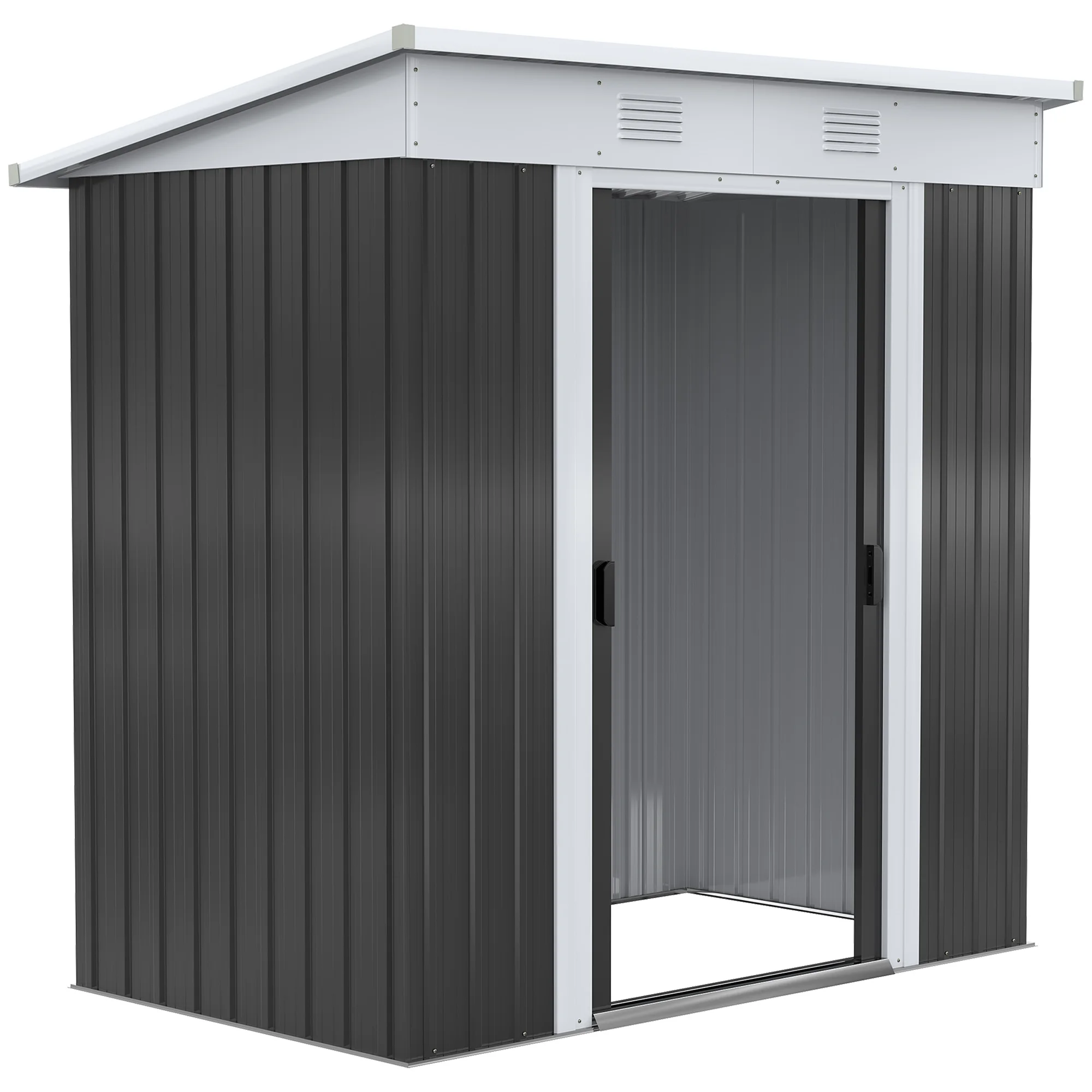 Shed de jardim para ferramentas de armazenamento externo de metal de 6' x 4' com 2 aberturas de ar para quintal