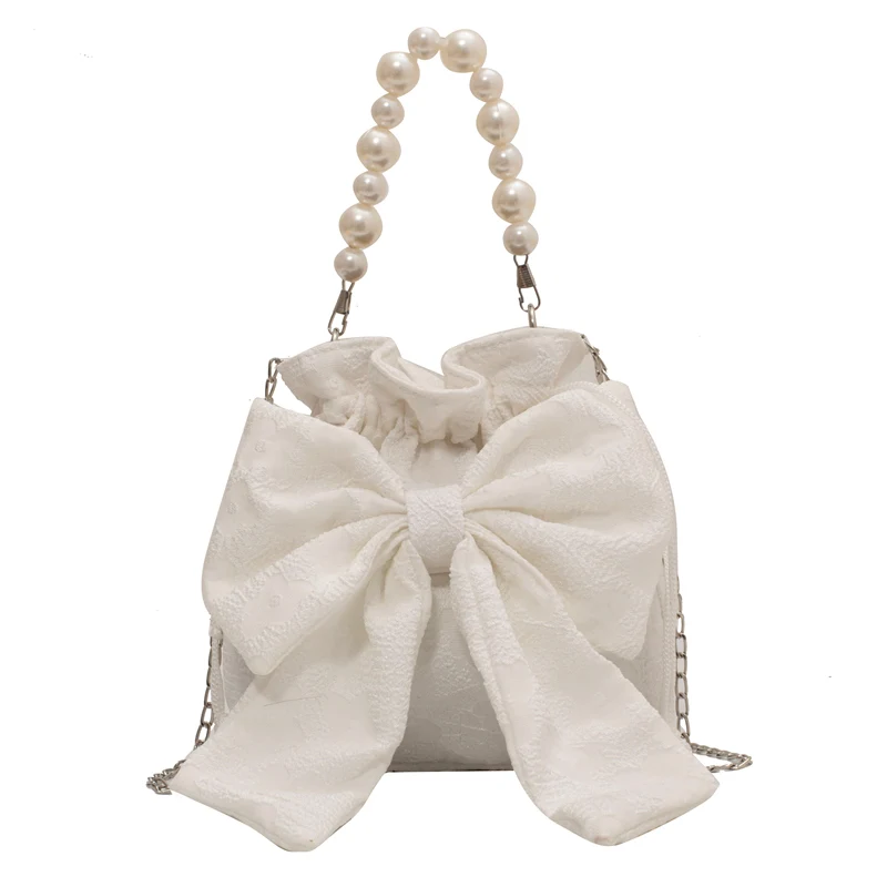 Niche Fashion Handbag for Women New Trendy Summer Versatile Cute Bow Pearl Crossbody  Bag Japanese Casual Canvas Bags