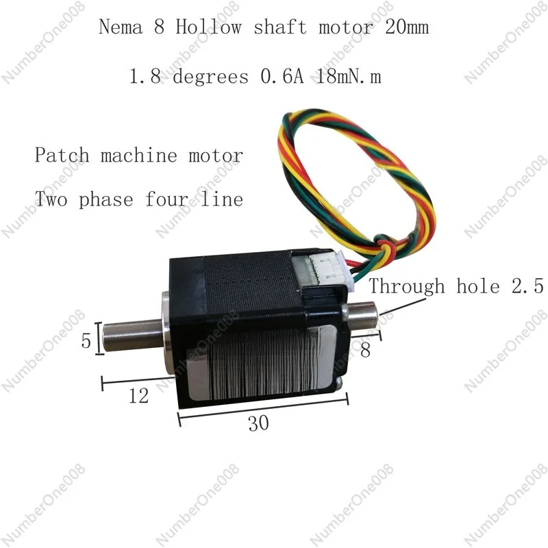 Nema 8 Hollow Shaft Motor 20mm 1.8 Degrees 0.6A 18mN.m Patch Machine Motor Two Phase 4 Line