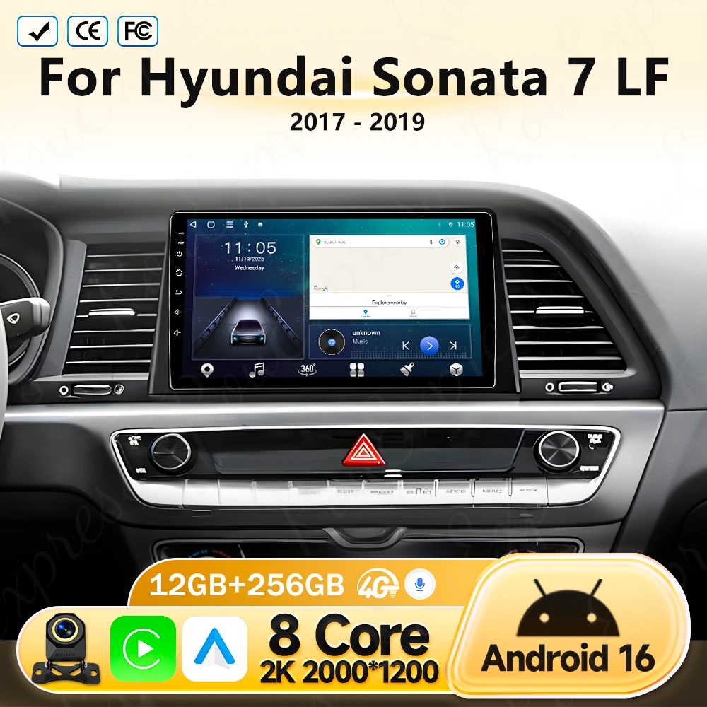 

Автомагнитола Android 16 Carplay для Hyundai Sonata 7 LF 2017 2018 2019 с GPS, мультимедиа, камерой 360, 4G, WiFi, BT, DSP