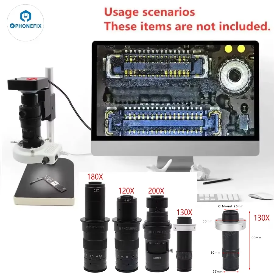 Camera Lens 120X 130X 180X 200X 300X Adjustable Amplification 0.7X-4.5X Zoom C-mount Lens Adapter For Video Microscope Camera