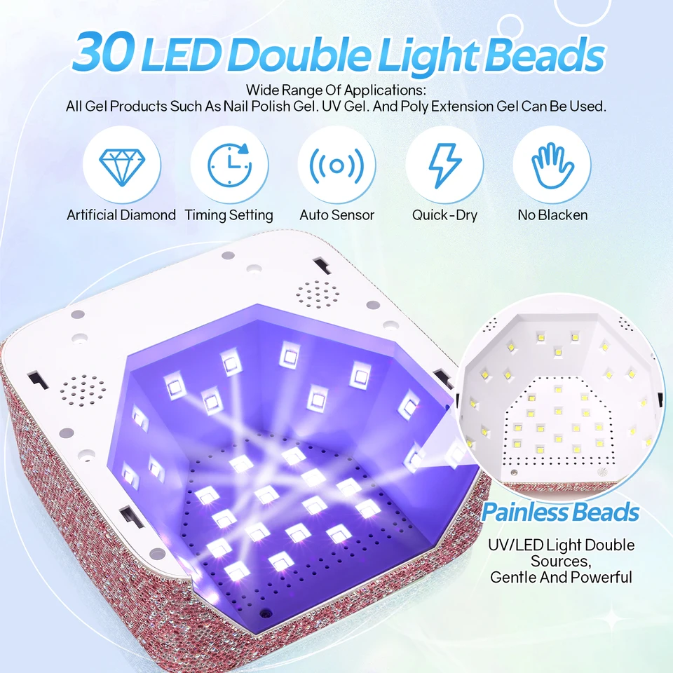 Lámpara recargable de 72W UV LED para uñas, 30 LEDs inalámbrica, curado de esmalte en gel con pantalla grande, equipo profesional 3