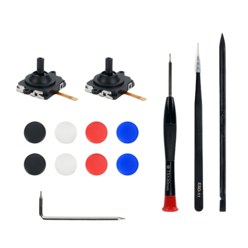 Reemplazo para Meta Quest 3 VR mango 3D Joysticks analógicos Thumb Stick con 8 piezas funda de silicona + herramienta de desmontaje