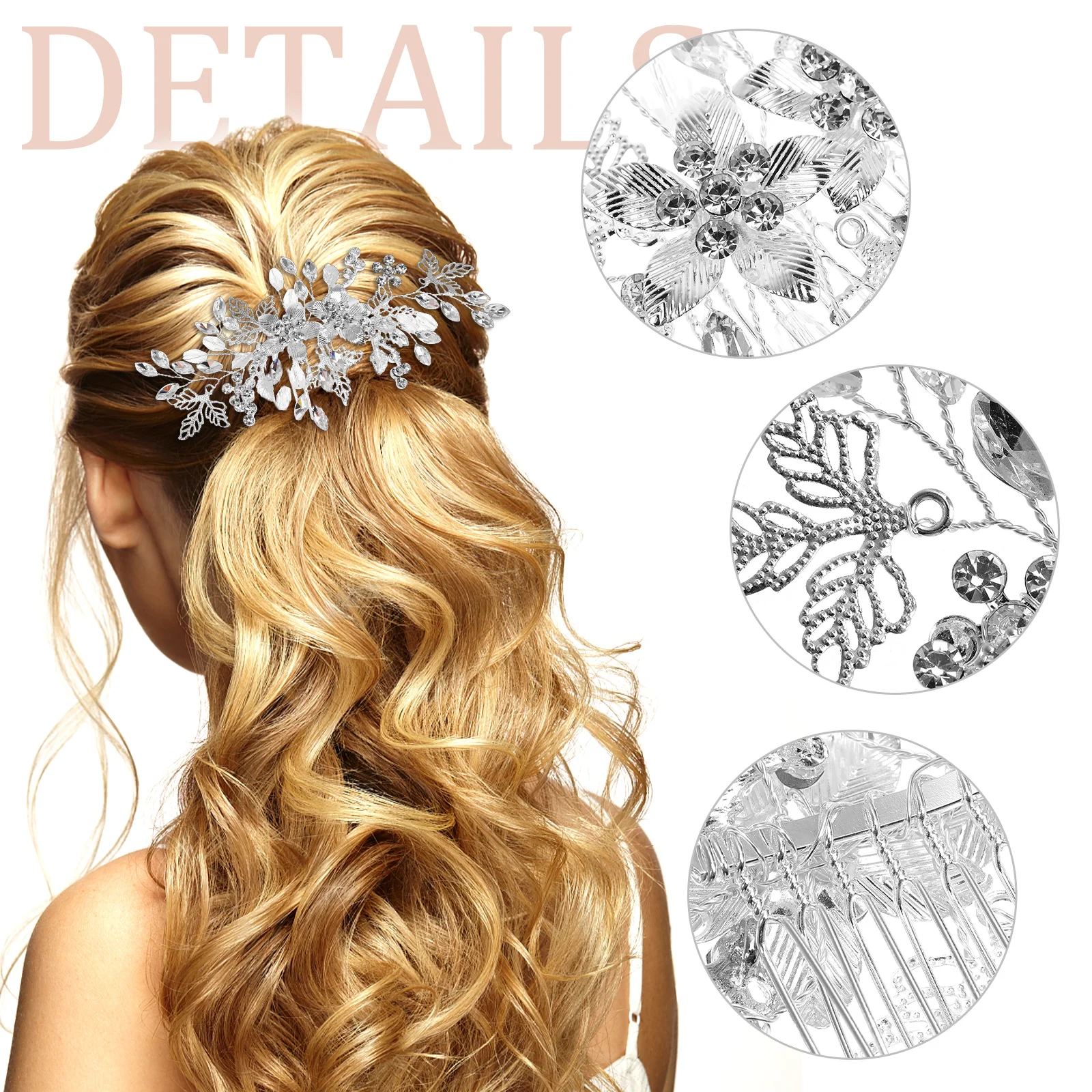 

Rhinestone Side Comb Silver Hair Accessories Women Flower Tuck Combs For Styling Wedding Veil Clip Bride Headpieces Hair Pin