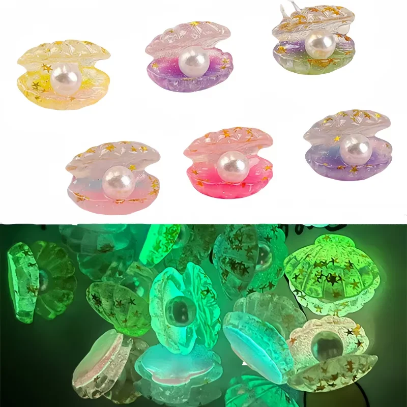 12 szt. Mini Figurki Świecące Muszelki Morskie Zabawka Żywiczna Mikro Krajobraz Ozdoba DIY Klej Kremowy Naklejka na Lodówkę Prezent dla Dzieci