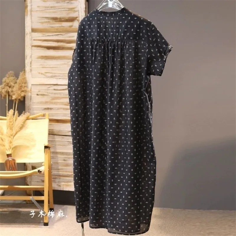 Abito camicia estiva da donna a maniche corte con stampa floreale Abiti monopetto larghi in ramia Abiti dritti casual