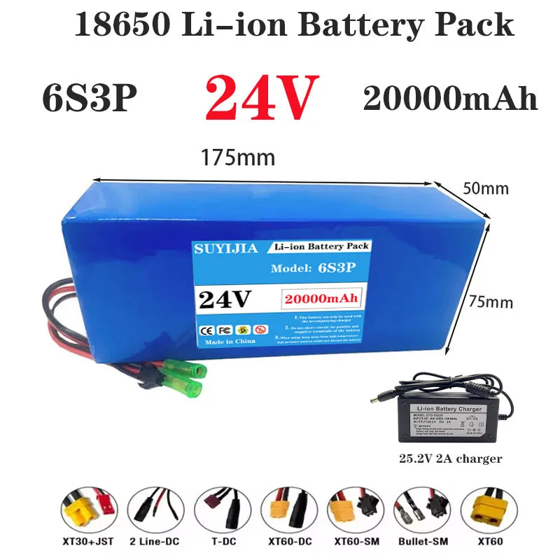 2026 24V 20Ah 6s3p 18650 Lithium Battery 24V 20000 mAh Li-ion Battery + Charger