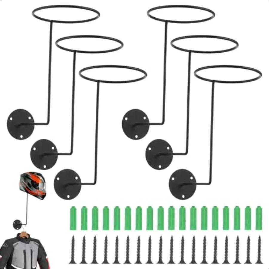 

6 Pack Helmet Wall Mount Metal Helmet Hanger Wall Mount Black Helmet Wall Mount Display Motorcycle Helmet Rack Multifunctional