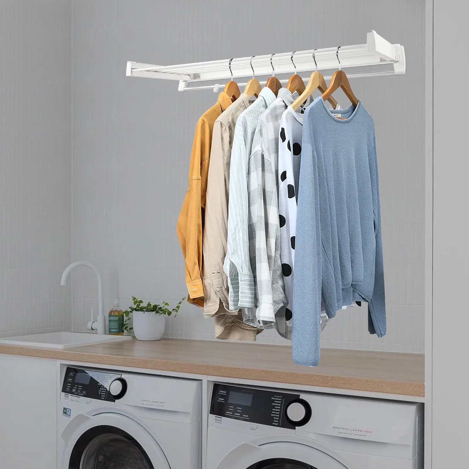 

Настенная сушилка для одежды скрытого складывания 84x43.5x6 см, 7 перекладин, для сушки без электричества, для использования в помещении и на улице