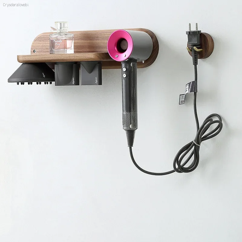 Wall Mount Hair Dryer Holder for Dyson Supersonic Hair Dryer Walnut Beech Wood Hair Dryer Bracket Rack Home Bathroom Accessories