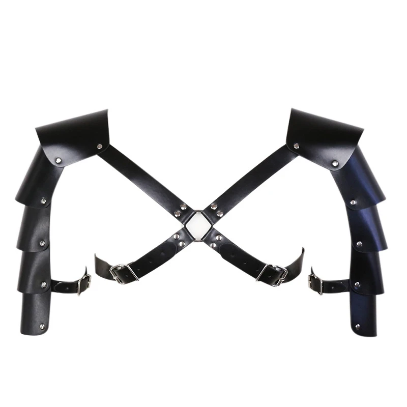 جلد الرجال تسخير القرون الوسطى الكتفين درع اكسسوارات الوثن مثلي الجنس الجسم الأشرطة زي الشرير الهذيان القوطية الرجال تسخير أحزمة