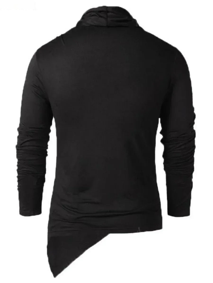 New  Men's Spring Autumn T-shirt Trendy Asymmetrical Man Elastic Solid Slim Bottoming Tops Pullover Retro Streetwear for Men