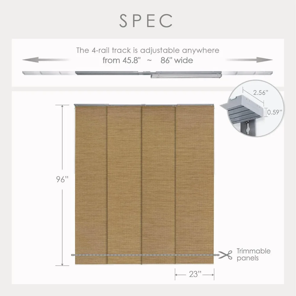 Persianas verticais ajustáveis para portas deslizantes do armário, faixa de painel extensível, cortinas do painel, pecan 54.8 