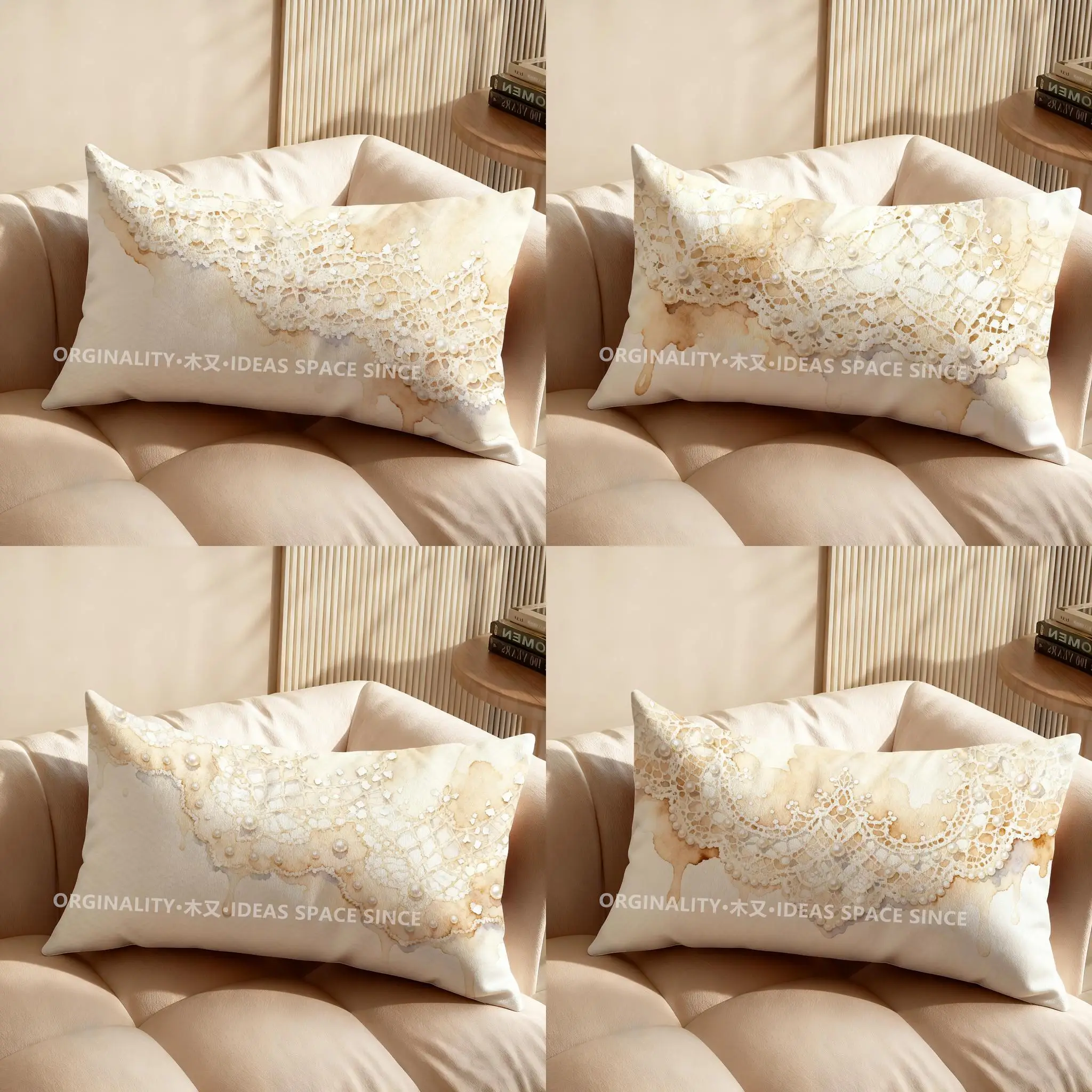 Lace Pearl Pattern Pillow Cover Suitable For Sofa Bedroom Car Pillow Cover Cushion Rectangular Back Cushion