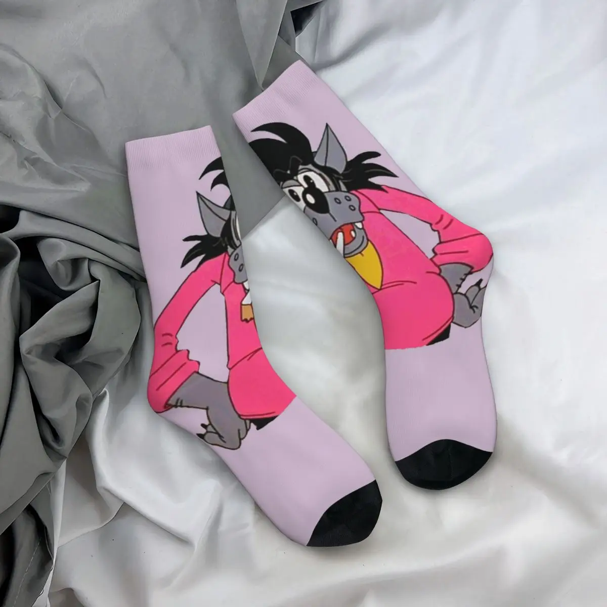 Funny Crazy Sock for Men Hip Hop Harajuku Nu Pogodi Well Just You Wait Wolf Hare Zayats Cartoons Quality Crew compression Sock