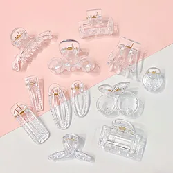 Transparent Color Geometric Hairpin Claw for Women Girl Clear Plastic Hair Claws Pin Ponytail Holder Grab Clips Hair Accessories