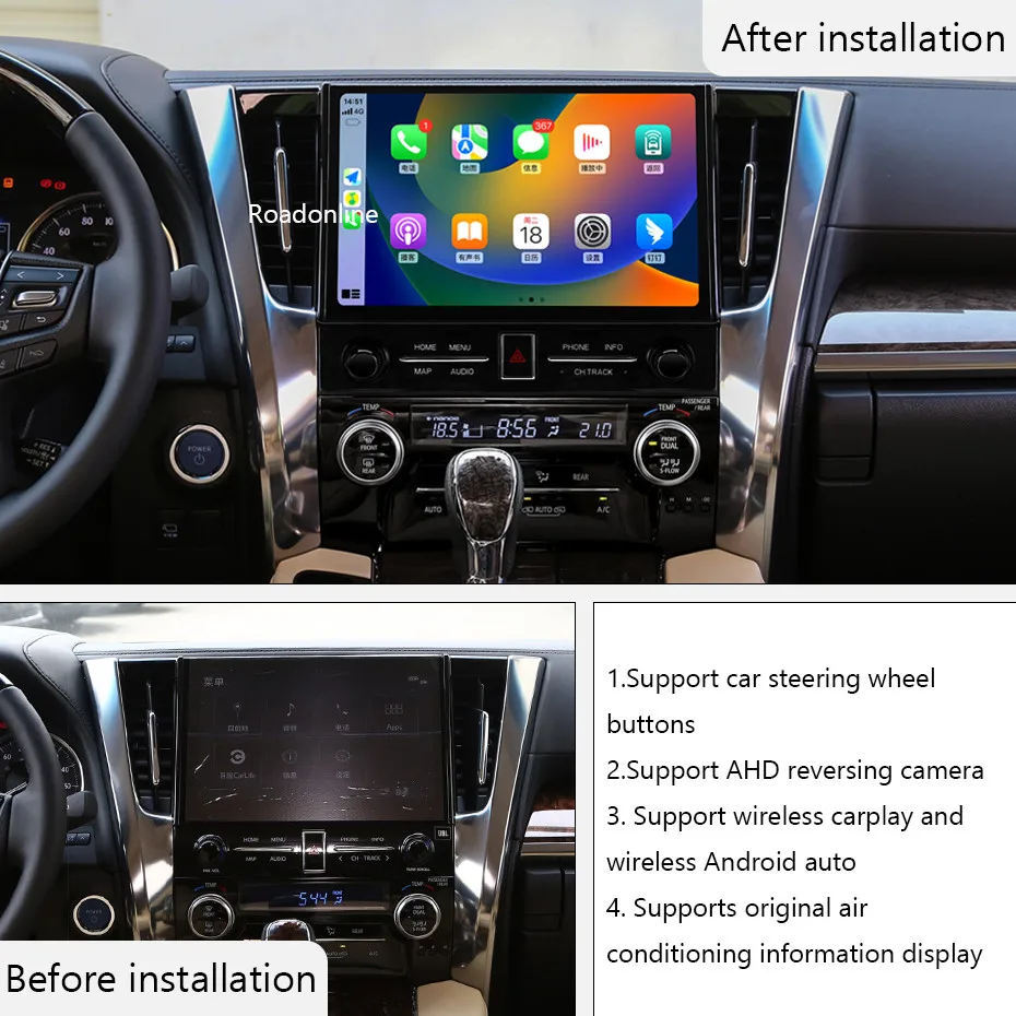 For Toyota Alphard 2015-2023 H30 11.5’ car radio Android 12 2000*1200 8GB RAM+256GB ROM Car Multimedia Player Android navigation