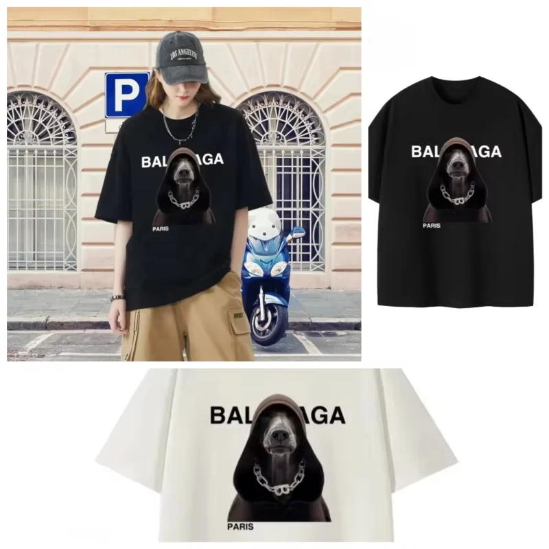 

Весна/Лето 2026, Парижская модная футболка с коротким рукавом «Доберман», свободная нейтральная летняя футболка с короткими рукавами и принтом до половины рукава для пар