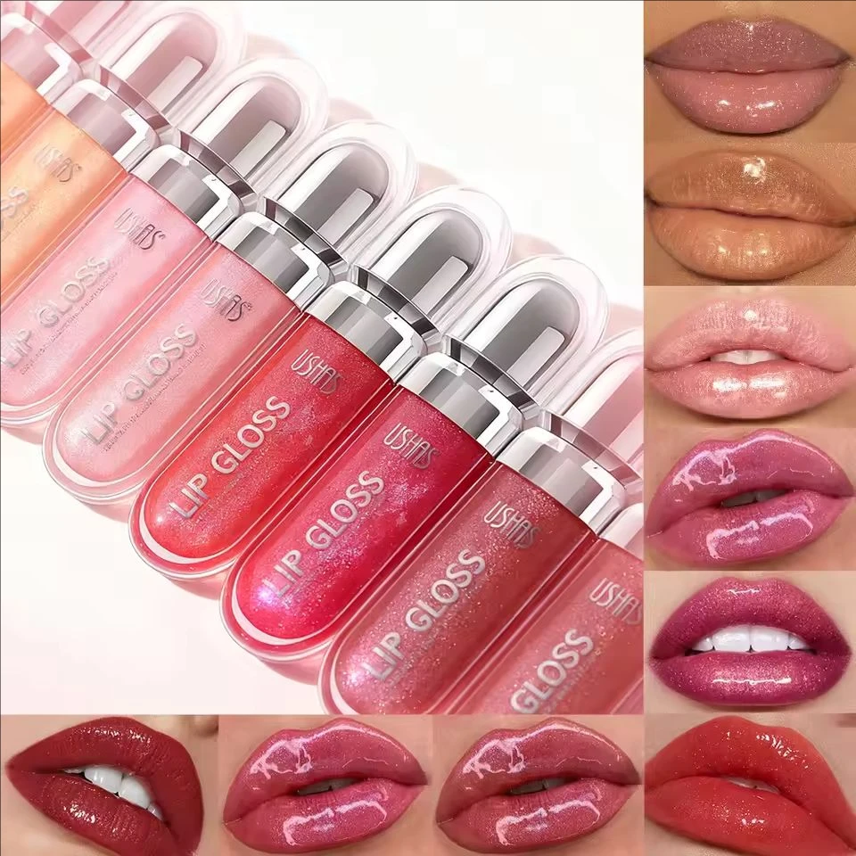 Fashion Cosmetics USHAS 12 Colors Glitter Lip Gloss Lasting Diamond Pearlescent Metallic Liquid Lipstick Moisturizing Lip Glaze