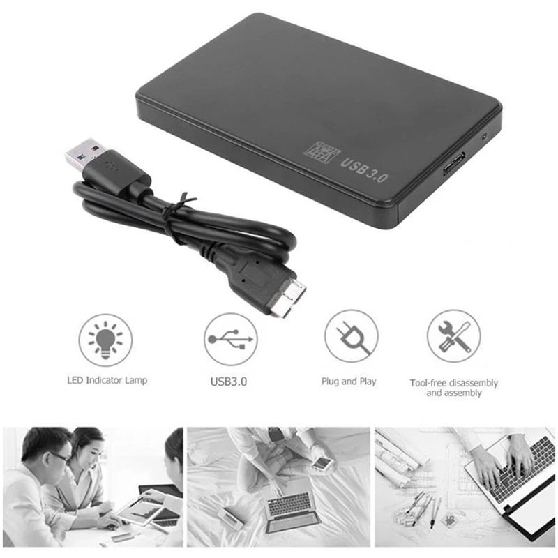 SATA To USB 3.0 Solid State Enclosure Mobile Hard Disk Cassette Black Plastic With USB3.0/2.0 Cable For HDD SSD External Storage