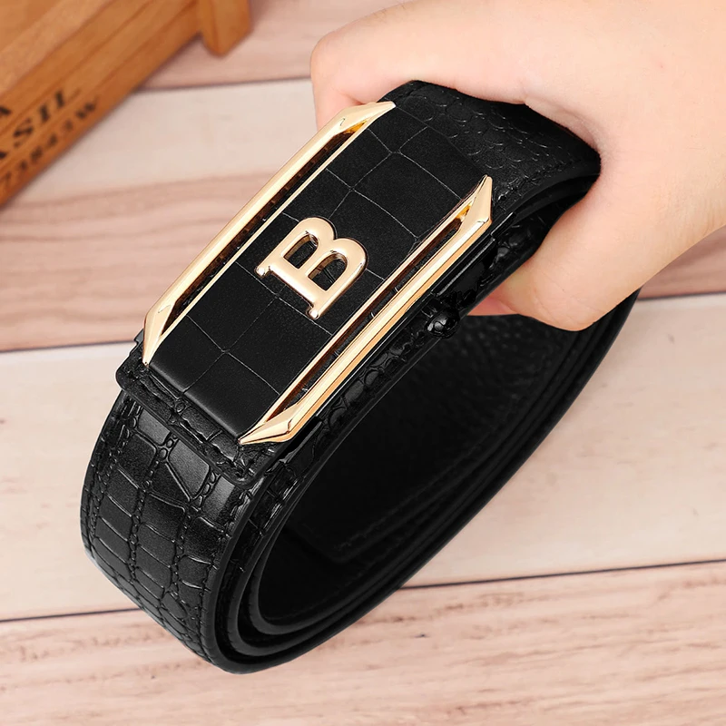 Crocodile Pattern Men\'s Belt High-Quality Automatic Buckle Belt Fashionable Jeans Strap Trendy Men\'s Accessories