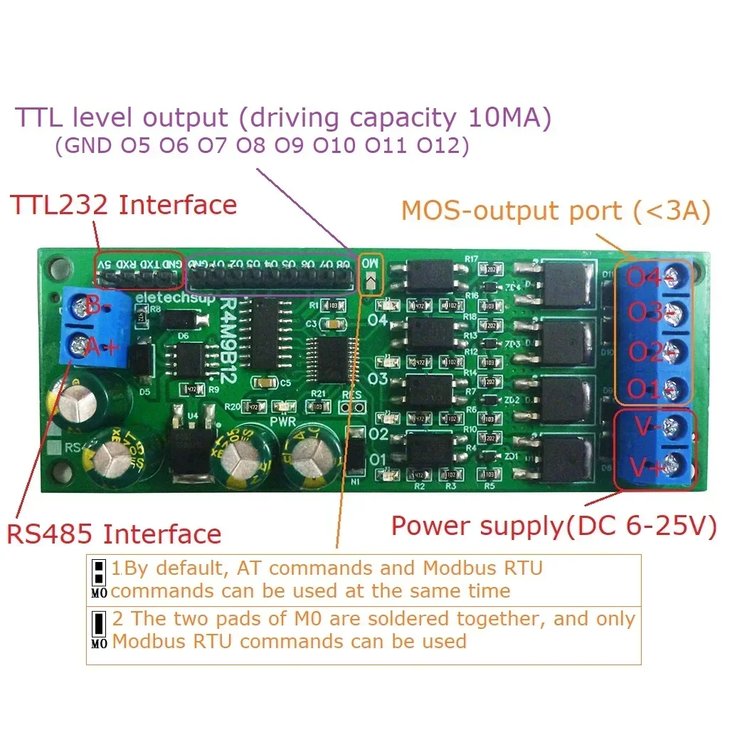 DC 6-24V 4CH RS485 TTL232 Multifunction MOS Transistor Solid State Relay Module Modbus RTU AT Command for PLC Motor PTZ LED