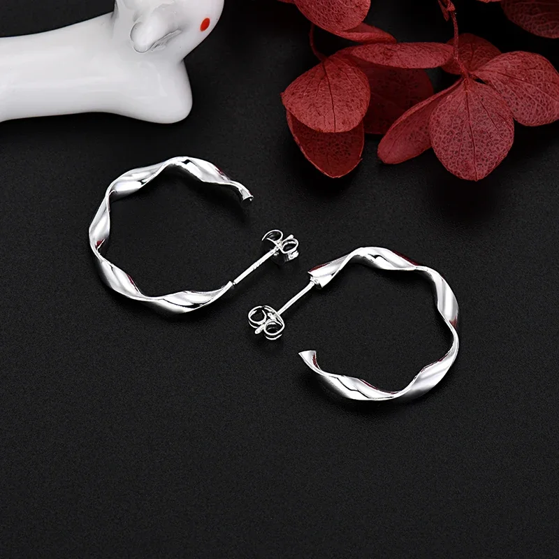 

Hot Sales 925 Sterling Silver Custom Spiral Earrings Stud For Women Fashion Party Wedding Designer Jewelry Christmas Gifts