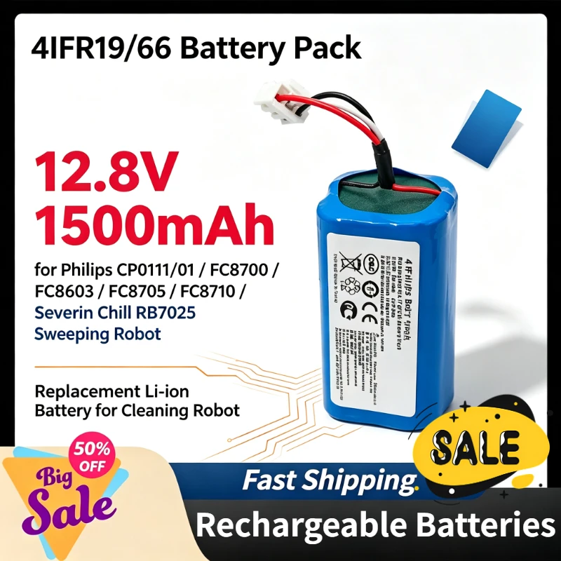 New 1500mAh 4IFR19/66 Battery for Philips CP0111/01 FC8700 FC8603 FC8705 FC8710 SeverinChill RB7025 Sweeping Robot 12.8V 19.2Wh