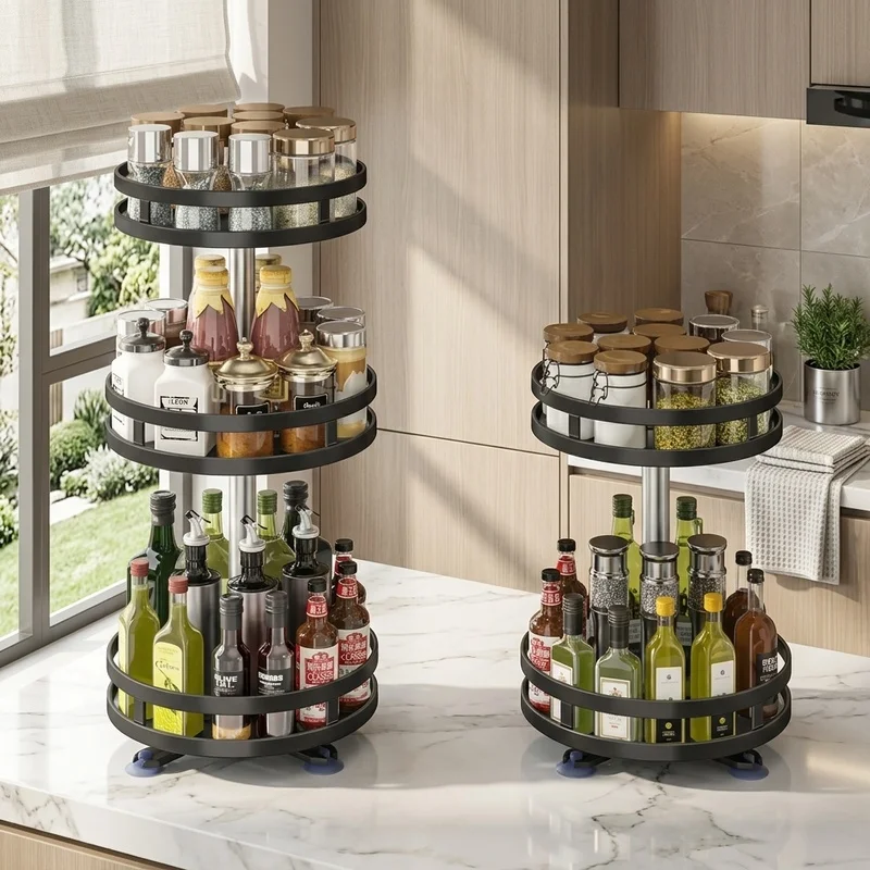 360° Rotating Spice Rack Organizer, Non-Skid Storage Tray for Seasoning Jars Cans, Space Saving Kitchen Countertop Organizer