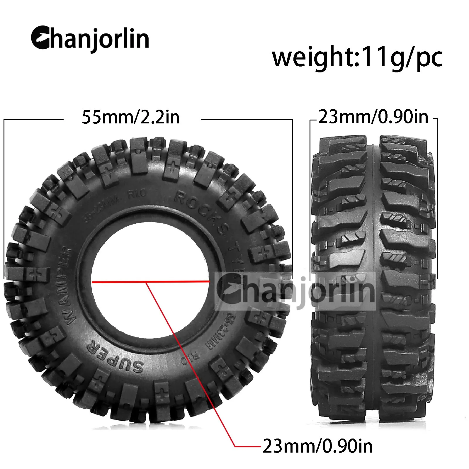 1.0in RC Crawler Tires 55mm Rubber Tyre with Foam for 1:18 1:24 RC Crawler Car Axial SCX24 FMS FCX24 Traxxas TRX4M Upgrade Parts