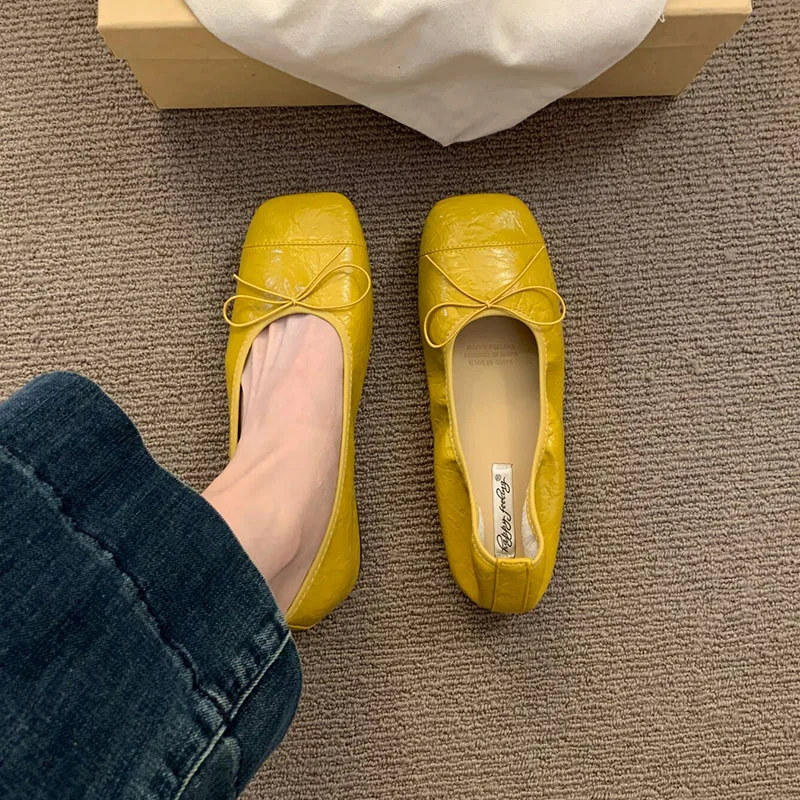 Modische Damen-Ballerinas mit Schleifenknoten, Weiche Tanzschuhe mit Quadratischer Zehenpartie, Neue Frühlings- und Herbst-Slipper für Damen – Detail 5