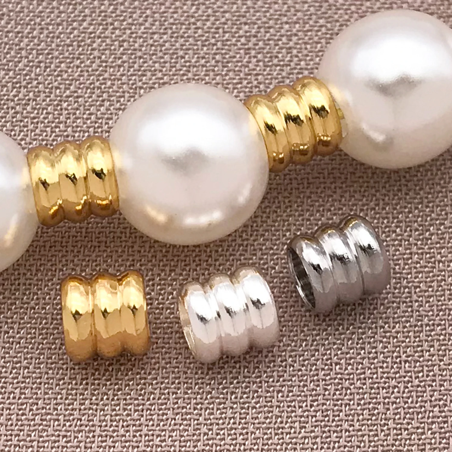 Mix 20pcs 18K Copper Plated Real Golden Thick Silvery White Golden Thread Spacer Beads, DIY Jewelry Making Accessories