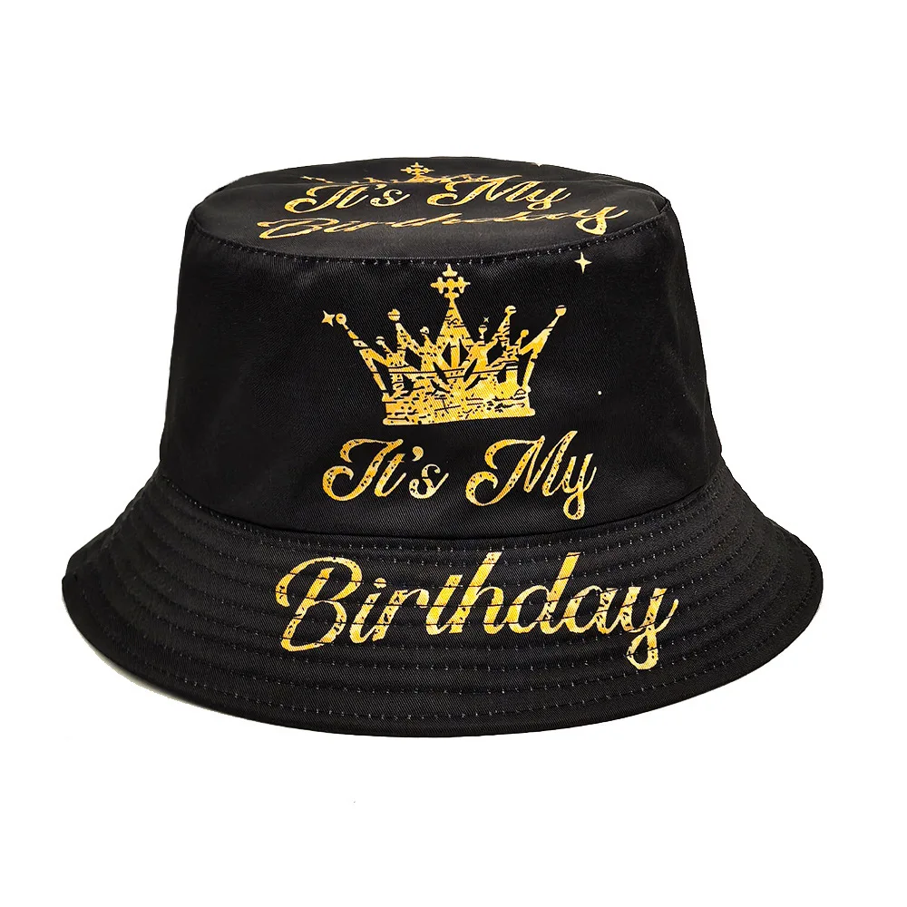 Happy Birthday Buchstaben-Print Bucket Hats für Herren und Damen – Sommer-Sonnenhüte für Outdoor, Reisen, Sonnenschutz, Panama, Unisex, modische Fischerhüte