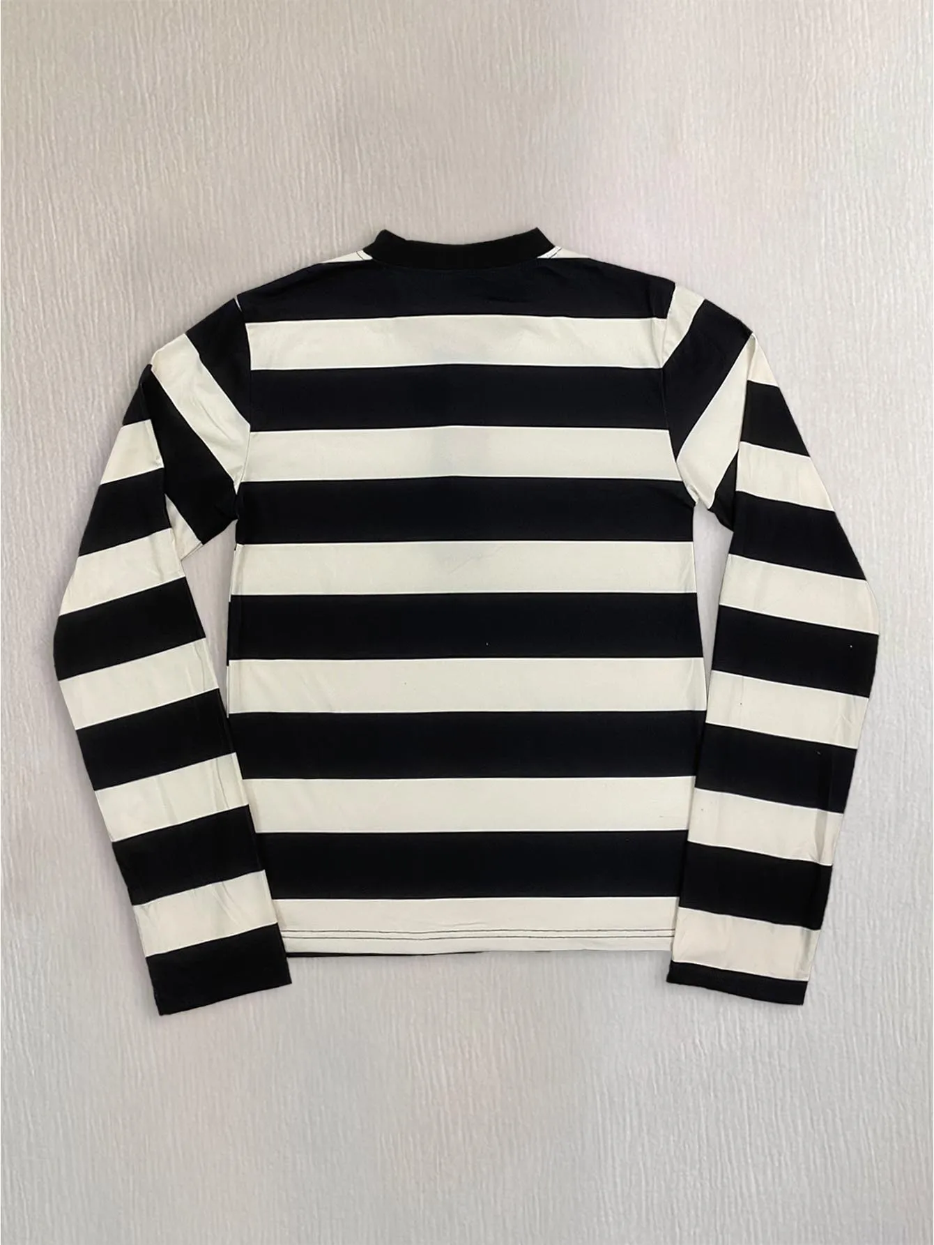 Y2K Punk Black Grey Horizontal Stripe Henley Tee Raw Edge Half Button Long Sleeve Shirt