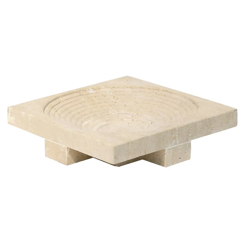 Wabi Sand Wind Imitation Travertine Geometric Square Step Fruit Plate Ornament Model Room Coffee Table Desktop Art Ornament