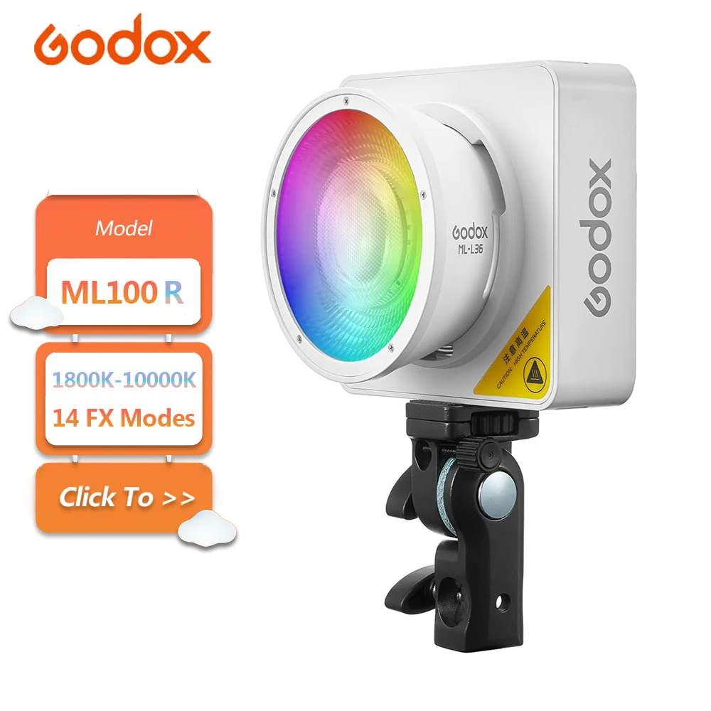 Godox ML100R 1800K to 10000K Full-color RGBWW LED Video Light with 14 FX Modes for Camera Studio Photography Fill Light CRI 95
