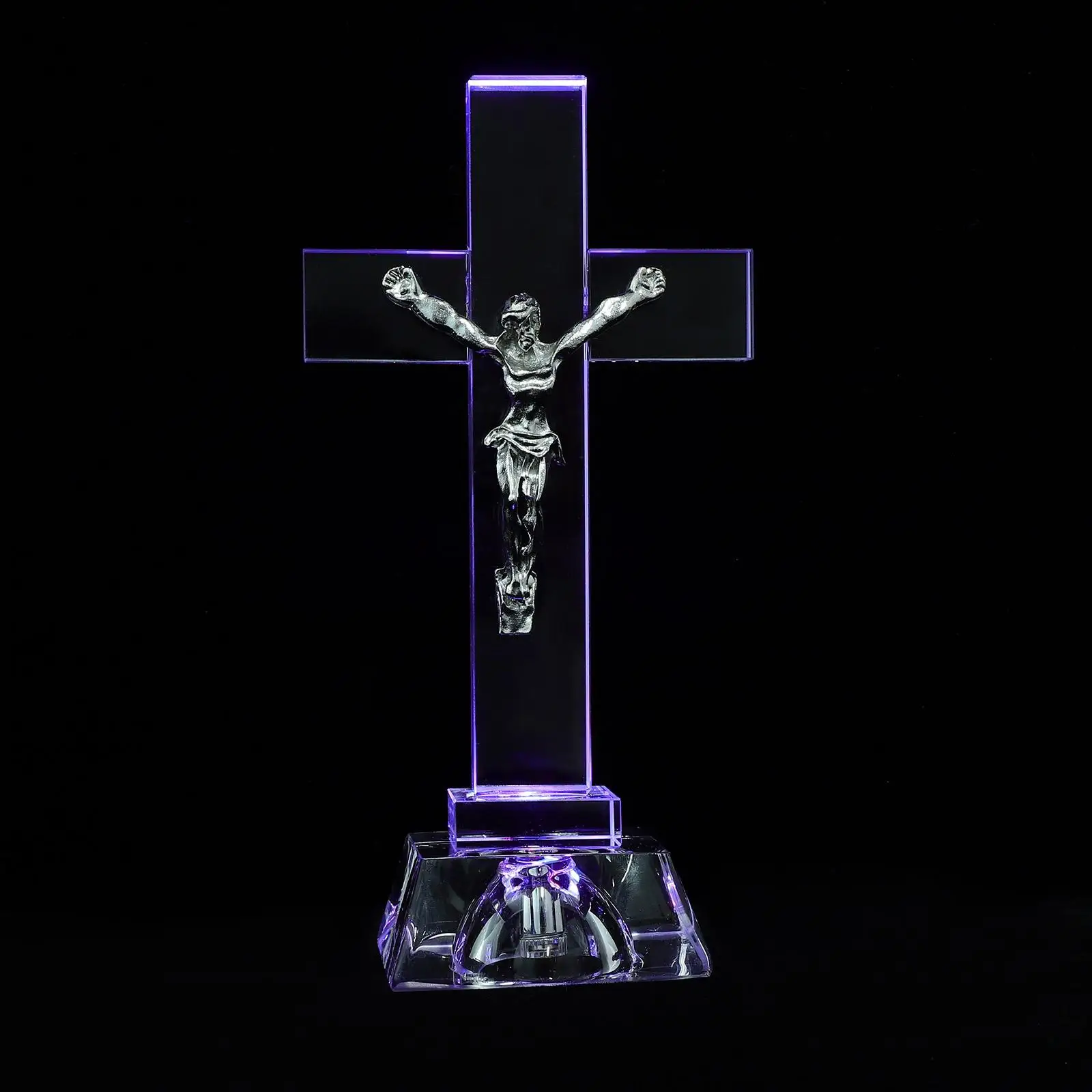 

Glowing Crystal Cross Decor White Religious Statue for Church Altar Table Home Office Ornament Unique Chic Gift