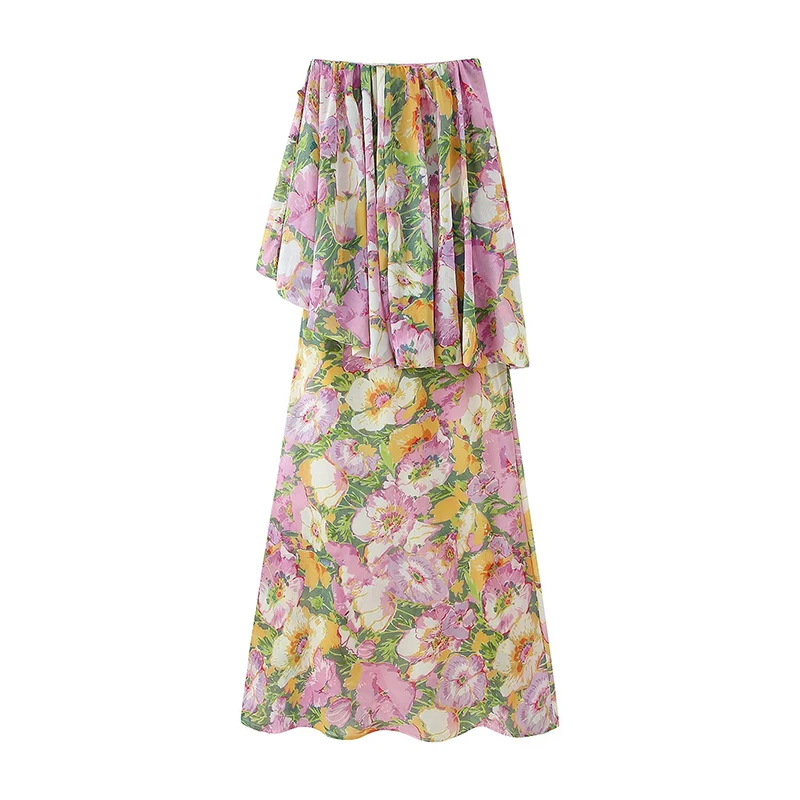 Yenkye sexy fora do ombro flor impressão vestido feminino elegante a linha boho vestidos longos chique senhora festa férias maxi vestidos