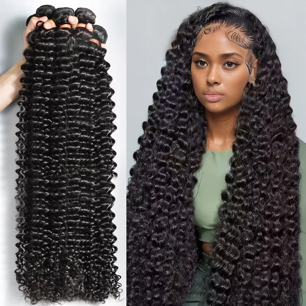 

30, 40-дюймовый пучок человеческих волос, глубокая волна, 12 А, бразильское натуральное плетение, необработанные вьющиеся волосы, 100% натуральное наращивание, необработанные волосы, 3/4 пучка