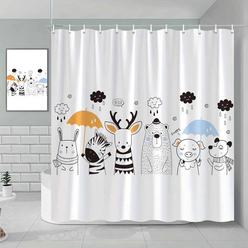 

cartoon animal print shower curtain rabbits zebra bear pig dog modern polyester bathroom decor with hooks Elevate Your Space