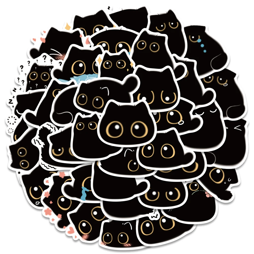 80PCS Kawaii Black Cat Cute Briquette Stickers Gift Notebook Luggage Motorcycle Laptop Refrigerator Decal Graffiti Sticker