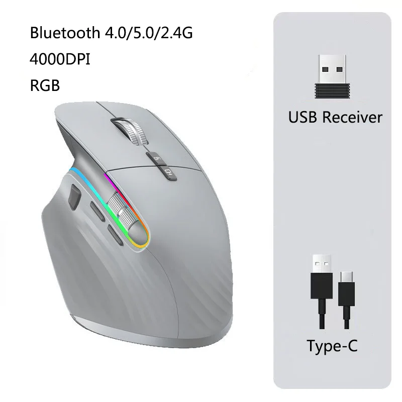 

Wireless Gaming Mouse Bluetooth 2.4G Mouse Mute Mice Ergonomic USB-C RGB Rechargeable 5DPI 9 Button For Laptop PC Tablet Macbook