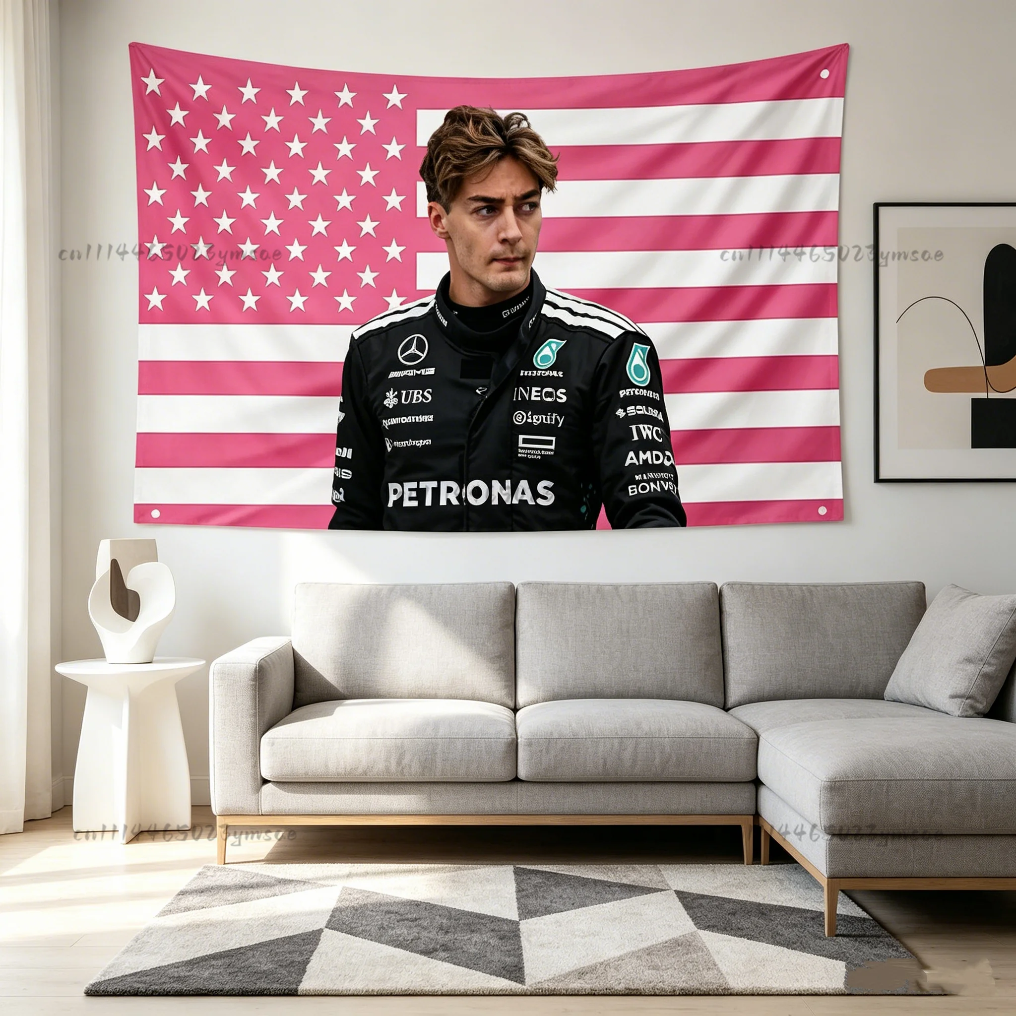 Racing Aesthetic Flag G-GeorgeR-ussell  Pink America Tapestry Bedroom Fans Banners Indoor Wall Tapestries Driver Wall Art Decor