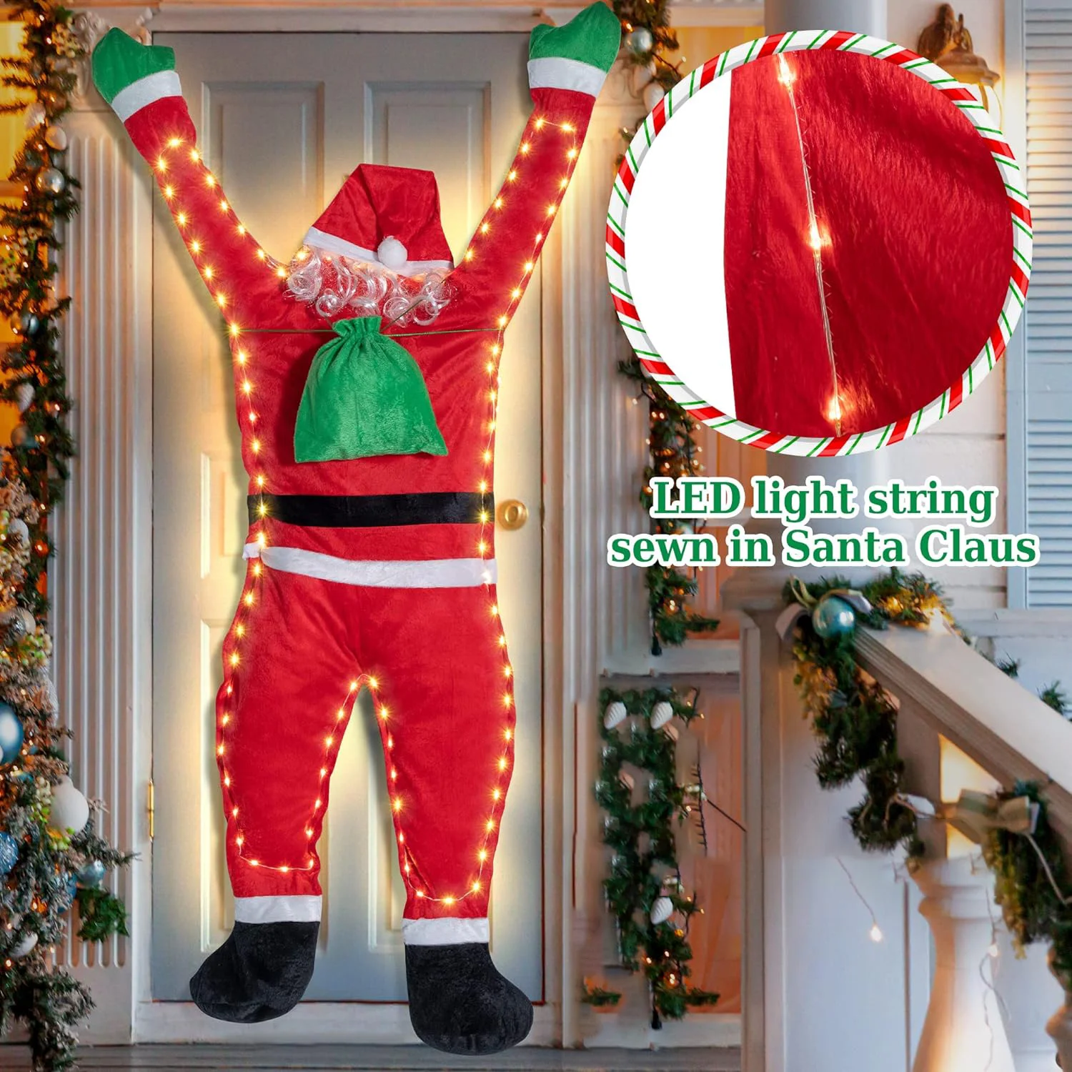 Christmas Outdoor Decoration Hanging Santa Set Lighted Hanging Santa Claus Outdoor Indoor Hanging Climbing Santa Claus