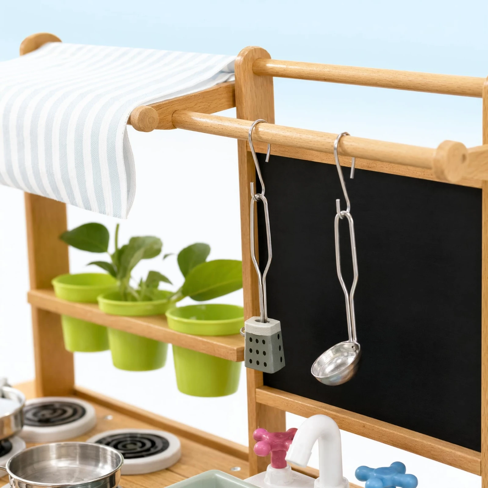 Toy Kitchen with Canopy Long-Lasting Pretend Kitchen with Wheels Playset Safe Long-Lasting for Children, Backyard, Daycare